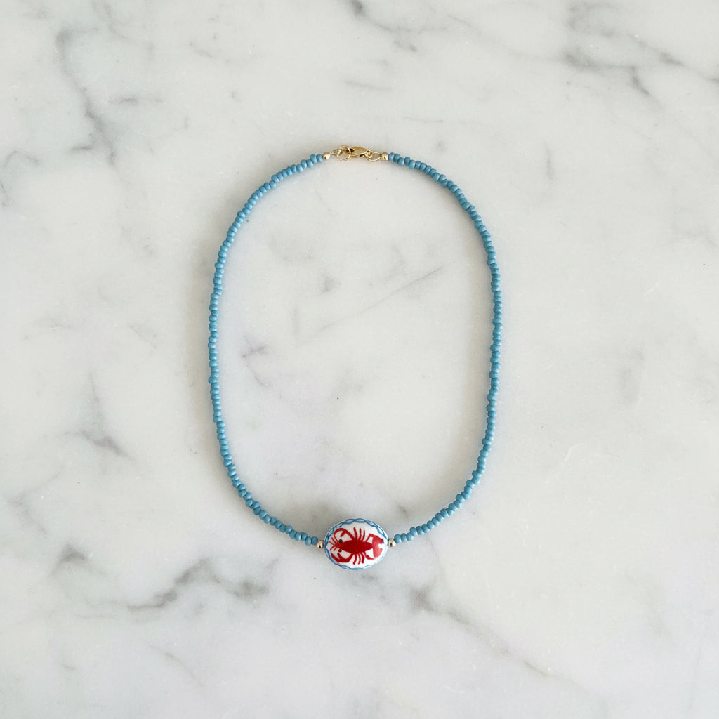 Ceramic Lobster Beaded Necklace