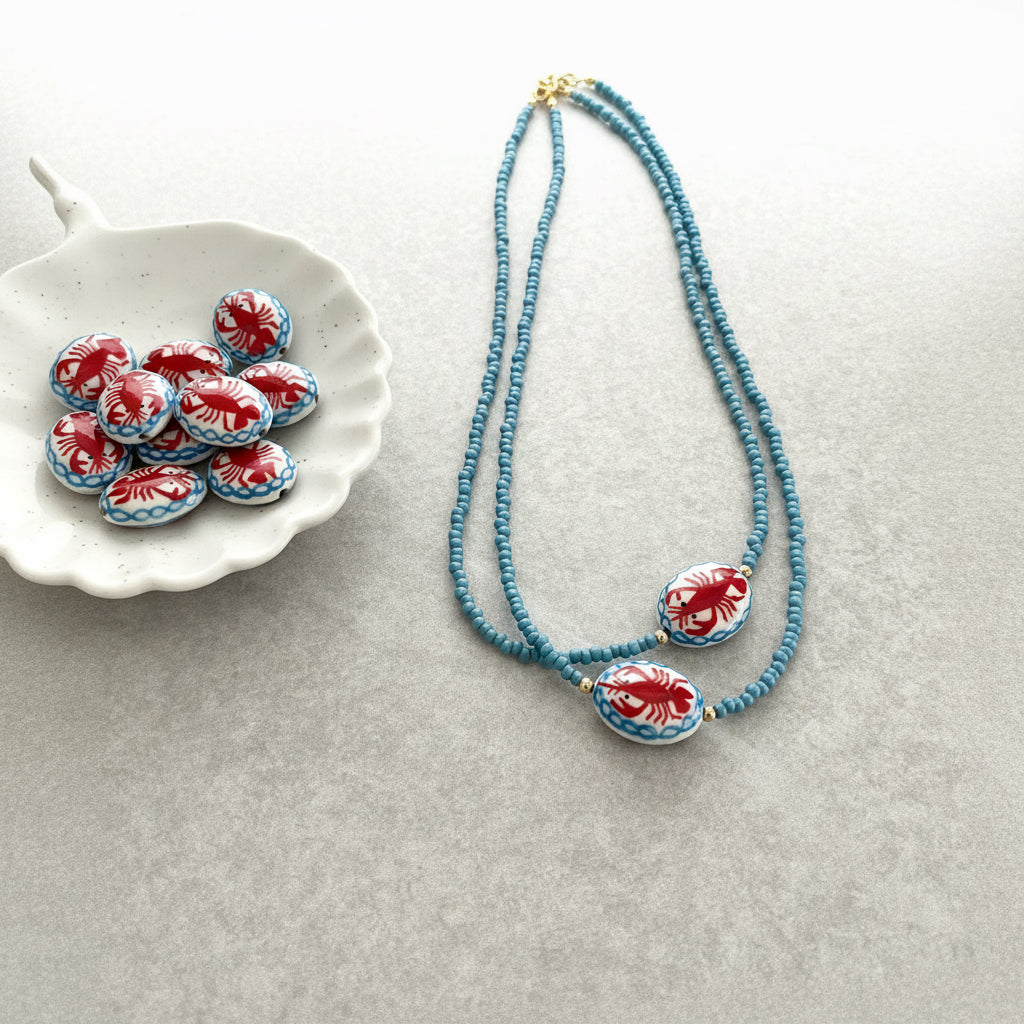 Ceramic Lobster Beaded Necklace