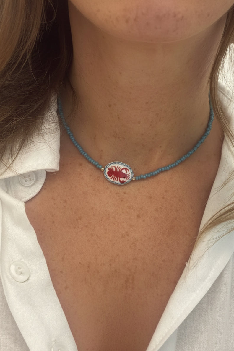Ceramic Lobster Beaded Necklace